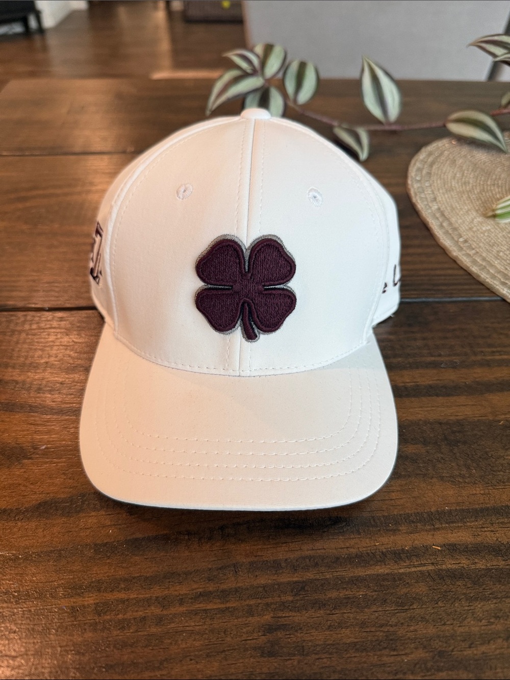 Texas A&M White Cap with Black Clover Emblem S/M